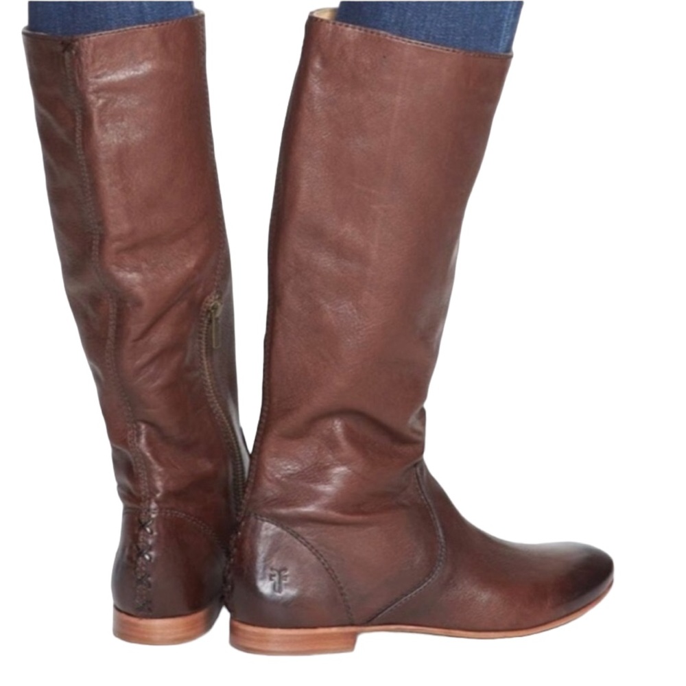 Frye Jillian Brown Leather Pull On Riding Boots